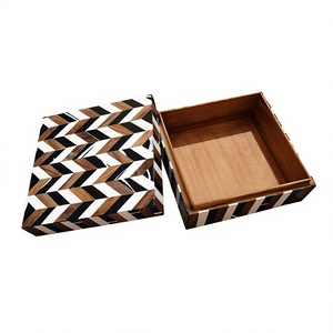 Exclusive Handmade Bone Inlay <b>Keepsake</b> <b>Box</b> Luxury Wooden Jewelry Organizer in Black & White Abstract Design for Jewelry - Product Image 3