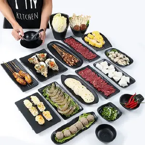 Peralatan makan plastik, Solid hitam, Set piring makan malam restoran, barbekyu, Steak, rumah tangga, melamin, piring makan malam