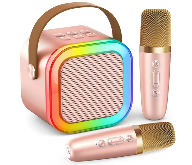 Kids Karaoke Singing Machine Portable Speaker with Wireless Microphones RGB Lighting BT Mini Music Toy Children Party Gifts