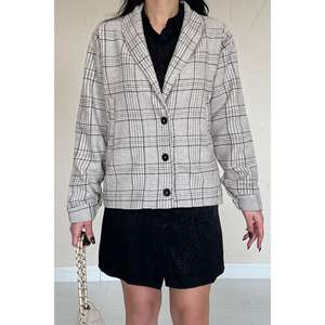 Camisa informal de popelina a cuadros beige con botones para mujer, blusa de uso diario - Product Image 5