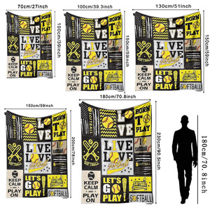 Couverture en flanelle à motif baseball, couverture de sieste, douce pour la peau, réversible, pour chambre à coucher, salon, impression personnalisée, vente en gros - Product Image 4