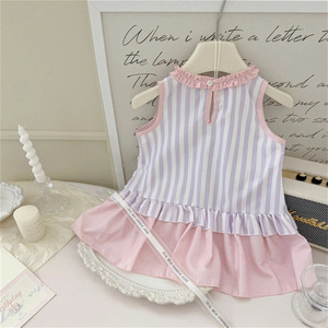 Child Star Circle Girls Sleeveless Striped Dress Pink Bow <b>Patchwork</b> Summer Breathable Korean Style - Product Image 4
