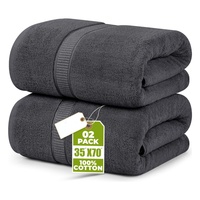 Lot de 2 grandes serviettes de plage en coton absorbant et à séchage rapide, polyvalentes pour usage quotidien, couleur gris