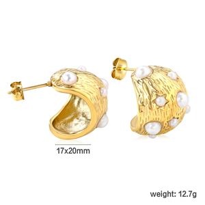 Boucles d'oreilles clous tendance personnalisables en acier inoxydable plaqué or 18 carats, étanches, avec perles incrustées en forme de goutte d'eau, pour femmes - Product Image 2