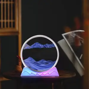 RGB 7 Colors LED 3D Quicksand Modern Hourglass Design USB Rechargeable Small Size For Bedroom Use Glass Table Lamp