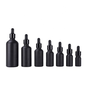 Refillable 5ml 10ml 15ml 20ml 30ml <b>50ml</b> 100ml Round Black Matte Glass Serum Essential Oil Tincture Dropper <b>Bottle</b> - Product Image 2