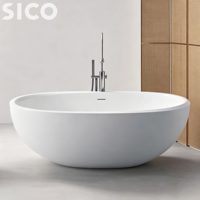 Baignoire autoportante SICO moderne et simple en céramique blanche, avec drain intégré, écologique, pour la maison et l'hôtel