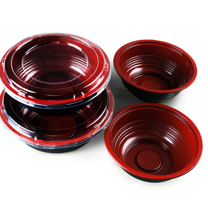 Bol jetable recyclable personnalisé de 1000 ml rouge et noir en PS/OPS avec contenant alimentaire à clapet - Product Image 1