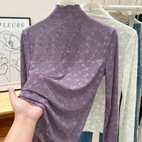 Chemisier à col montant en dentelle pour femme, haut en maille semi-transparente à manches longues, uniforme de travail pour rendez-vous