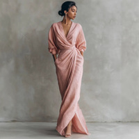 Robe unie élégante pour femme, col en V, avec ceinture croisée à nouer, idéale pour les fêtes et le quotidien, style mode, prête à être expédiée.