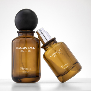 Bán Buôn 30Ml Hổ Phách Chai Nước Hoa Với Độc Đáo Bằng Gỗ Nắp Tròn Và Bơm Phun Rỗng Với Hộp Cho <span class=keywords><strong>50Ml</strong></span> Và 100Ml Kích Thước - Product Image 4