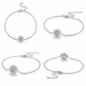 Brazalete Radiant Sun Halo con Diamante Creado en Laboratorio, Delicado Adorno de Mano con Gema Redonda - Product Image 1