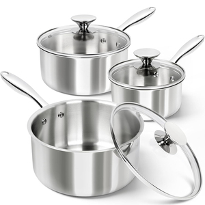 Casserole de haute qualité, compatible lave-vaisselle, en acier inoxydable triple couche, design américain, casserole à lait, casserole avec couvercle en verre - Product Image 1