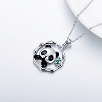 Bijoux fins, collier pendentif rond en argent sterling 925, forme d'animal mignon, panda, bambou