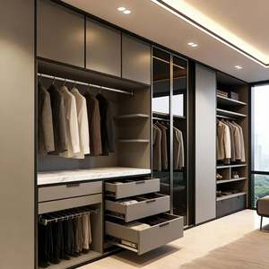 Armario de Pared Gris Mate Personalizado a Precio de Fábrica BALOM, Marco Negro, Puerta de Vidrio, Moderno y Lujoso para Dormitorio - Product Image 2