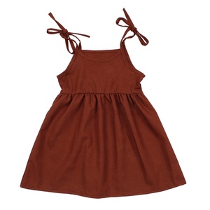 Hot Selling Girls Leinen Baumwoll kleid Custom Boutique Kleinkind Kleidung Ärmelloses Halfter Slip Kleid für Kinder Einfarbige Kleider - Product Image 3