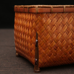 Handmade <b>Bamboo</b> Woven Square Storage <b>Basket</b> With Legs Tall Lacquered For Living Room Neatening And Miscellaneous Storage - Product Image 4