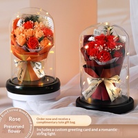 Bouquet de roses éternelles pour la Saint-Valentin, sous cloche en verre, fleurs séchées, décoration lumineuse LED, cadeau idéal pour une remise de diplôme, meilleur ami