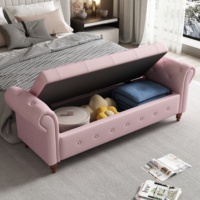 Banc de rangement Chesterfield de luxe capitonné rose avec accoudoirs roulés, ottoman rembourré pour la fin du lit, idéal pour les meubles de villa et d'hôtel