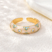 JS15 Vintage Candy Kleur Emaille Hart Open Verstelbare Ringen Strass Inleg Verguld Stapelbare Vinger Sieraden voor Meisjes