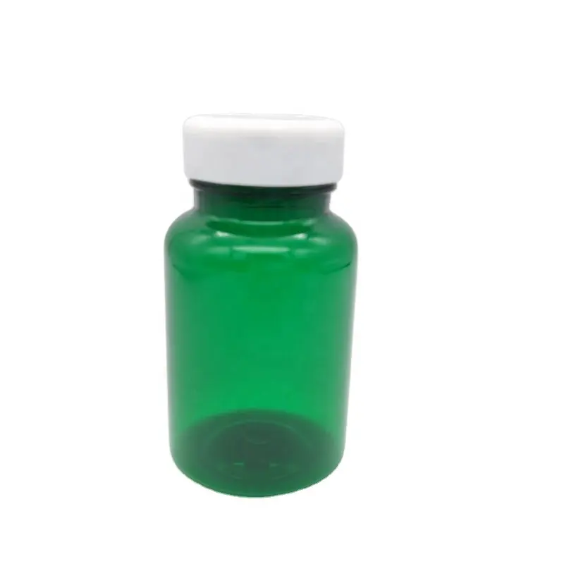 Bouteilles de pilule en plastique vertes transparentes d'ANIMAL FAMILIER pharmaceutique de la catégorie 120ml avec le demi chapeau blanc de secousse