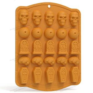 Nouveau <span class=keywords><strong>moule</strong></span> à chocolat d'<span class=keywords><strong>Halloween</strong></span> <span class=keywords><strong>avec</strong></span> motifs de crâne, d'œil et de pierre tombale, 25 cavités, pour la décoration de gâteaux de fêtes DIY, usage domestique, en stock - Product Image 1