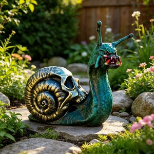 Gothic Snail Resin Garden Ornament Skull Shell Outdoor Decor <b>Stone</b> Garden Art - Product Image 1