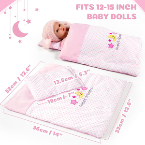 V016 Ensemble de literie nuisette 2 pièces au design mignon en gros pour poupées 12-15 pouces Mini couverture de poupée motif lune et étoiles pour dormir - Product Image 2
