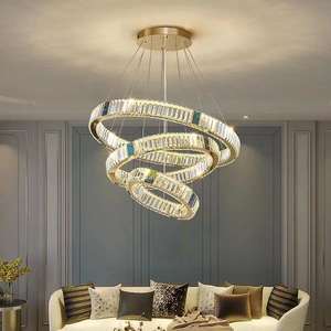 Cercle créatif rond Led pendentif lumière salon salle à manger Dimmable cristal anneau lustre - Product Image 1