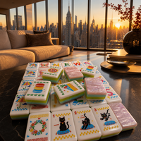 Jeu de Mahjong Américain U.fun de 160 Pièces, Portable, Tuiles Acryliques Marbrées Roses, Illustrations de Chats et de Vie Quotidienne, Mahjong Moderne