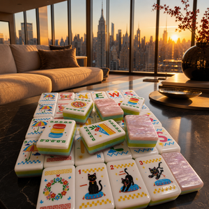 Set di Mahjong Americano di Lusso U.fun da 160 Pezzi, Ecologico e Portatile, con Tessere in Acrilico <span class=keywords><strong>Rosa</strong></span> Marmorizzato, Tema Lifestyle Gatto - Product Image 1