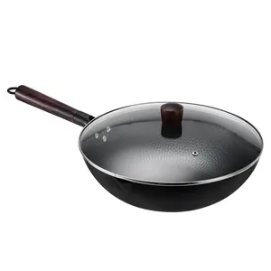 Wok in ghisa martellato a mano wok made in china a basso prezzo con coperchio