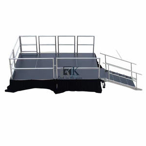 שלב מעץ מלא שלבים חיצוניים ניידים עם 4 רגליים עם מעקה ומגן חצאיות - Product Image 2