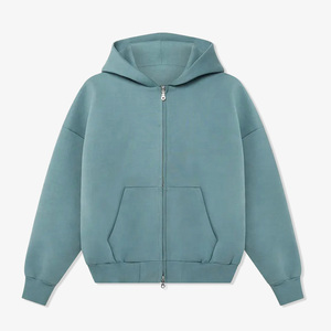 Hoodie zippé personnalisé épais et uni, style streetwear, en molleton bouclette de coton unisexe, coupe courte - Product Image 4