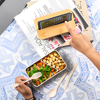 2025 nouvelle boîte à lunch double couche 1.4L de style japonais, boîte à bento de qualité alimentaire avec couvercle en bambou, modèles personnalisables disponibles