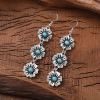 Anting-anting gantung kecil bergaya bohemian bunga pirus, anting-anting gantung bunga barat yang halus