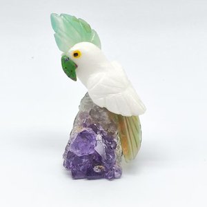 Escultura de Loro Talla M en Rubí Zoisita/Calcita Blanca/Crisoprasa/Ametista BJ2625 - Product Image 1