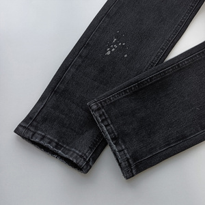 Skinny Washed Black Premium Stretch Cotton Denim Trashing Repair Patches Mid Rise Slim Fit Denim Jean con etiqueta de bolsillo trasero - Product Image 6