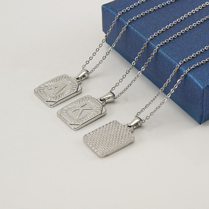 Zogxin Stainless Steel Square Letter Pendant Necklace 26 English Alphabet Clavicle Chain For Men Titanium Steel Fashion Jewelry - Product Image 2