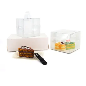 高品质长方形透明宠物甜点容器塑料小蛋糕瑞士卷礼品盒带手柄
