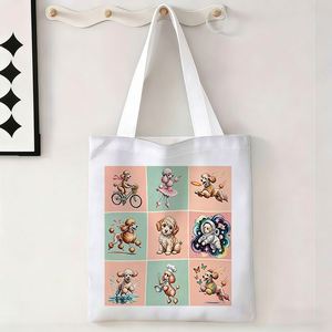 Sac fourre-tout pour femme TOTEUSVIA à imprimé chat, sac en toile à ouverture supérieure pour le shopping, le travail et l'école - Lavable en machine - Product Image 4