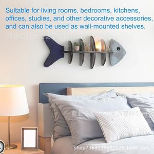 Creative fishbone-shaped <b>wall</b>-<b>mounted</b> storage <b>shelf</b>, blue decorative storage <b>shelf</b> for living room, multi-layered bookshelf. - Product Image 3