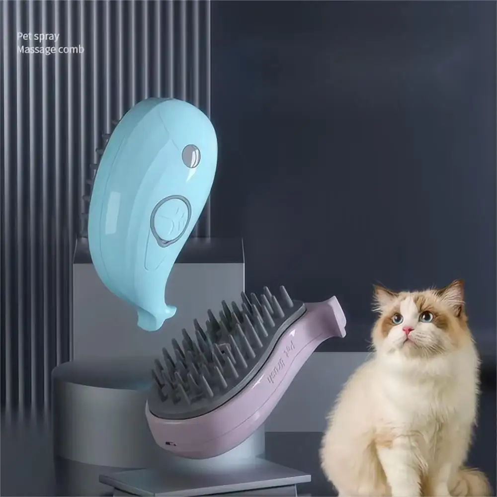 Venta al por mayor promocional 3 en 1 Spray Steamy Grooming peine de masaje multifuncional perro mascota removedor de pelo gato cepillo de vapor para gato