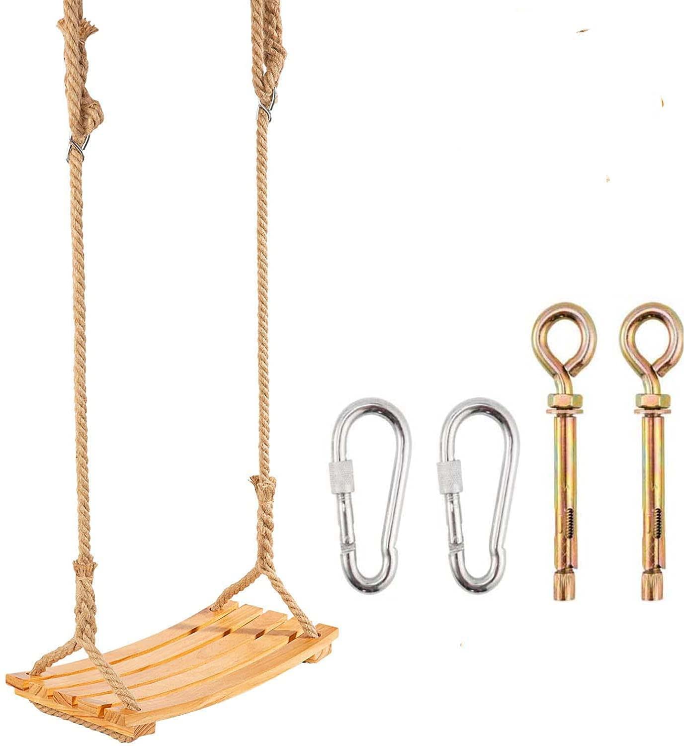 Набор деревянных качелей для улицы и помещения с регулируемой пеньковой веревкой