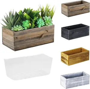 Caja rectangular de madera marrón Natural para plantas, con revestimiento de plástico extraíble, macetas de madera rústica, caja decorativa para interiores