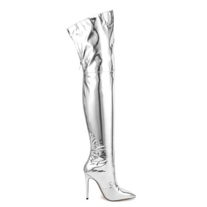 Women's Large Size 47 Silver Long Boots Colors Custom Over Knee High Back Zipper Thigh High Booties Hot Sale <b>Shoes</b> - Product Image 5