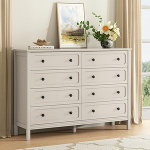 <span class=keywords><strong>Commode</strong></span> moderne en bois blanc de luxe, 55 pouces de large, 8 tiroirs, écologique, gain de place, avec poignées métalliques pour salon, couloir - Product Image 1