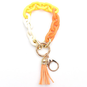 Chunky Acryl kette Wrist let Schlüssel bund <span class=keywords><strong>Tortie</strong></span> Link Armband Schlüssel anhänger Bunte Kette Armreif Leder Quaste Schlüssel ring - Product Image 4