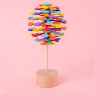 Jouet de décompression créatif Montessori, sucette tournante, jouet éducatif précoce, sucettes tournantes en bois colorées, jeux unisexes pour filles - Product Image 6