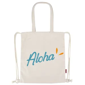 Mochila de Lona de Algodón Personalizada al por Mayor con Cordón y Asa, Bolsa Deportiva con Patrón de Letras - Product Image 2